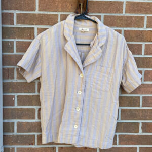 Madewell 100% Cotton Button Down Striped Oversized Short Sleeve Top Size XXS